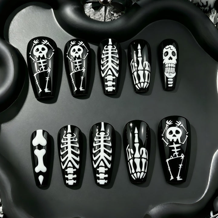Art Nail Set with Skeleton Designs Stornfield