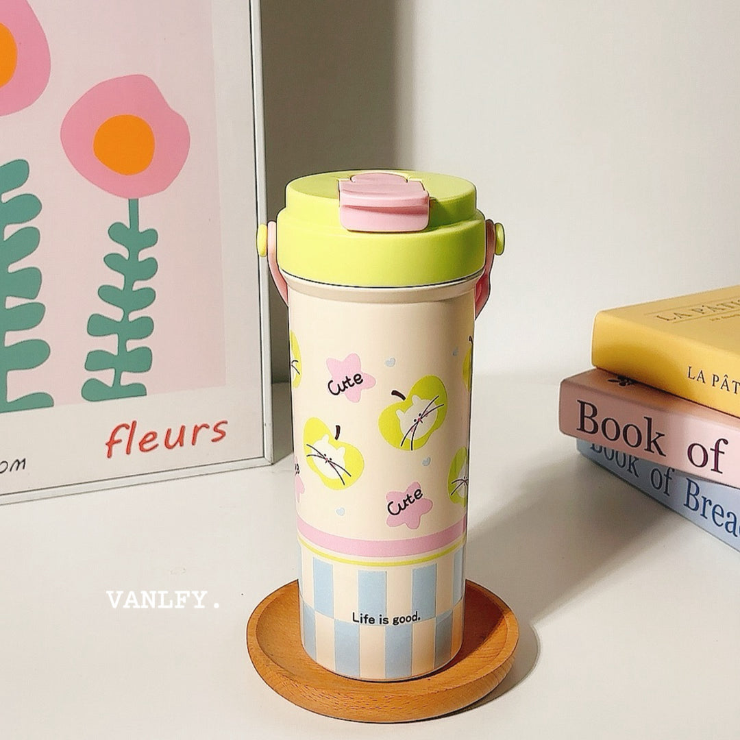 Women's insulated drinking cup with secure flip lid and cute dog design Stornfield