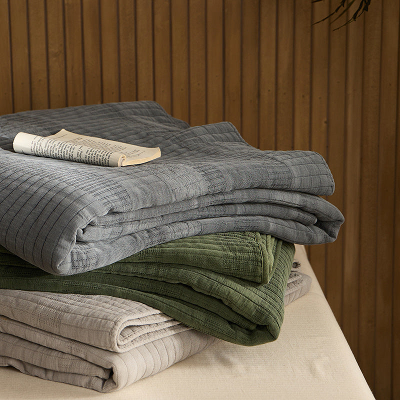 Lightweight Quilted Ribbed Cotton-Linen Coverlet Set with Pillow Shams