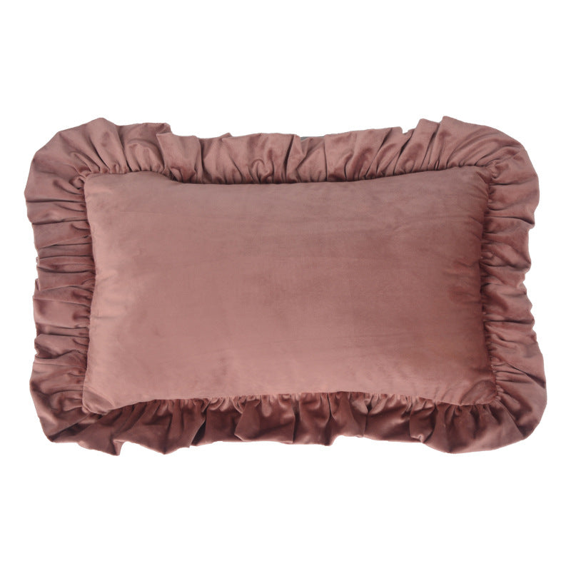 Plush Velvet Ruffled Rectangular Pillow Sham with Hidden Zipper