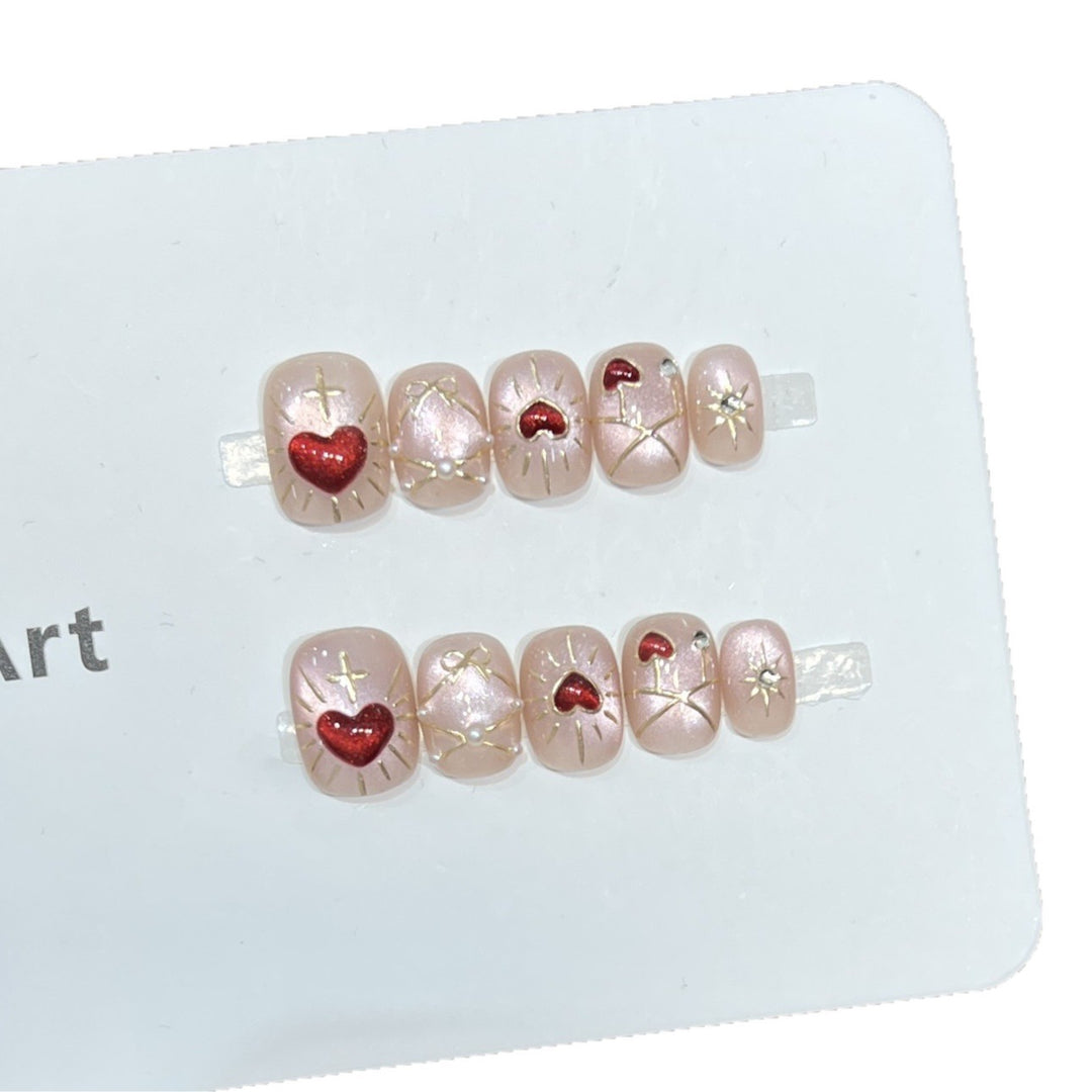 Artistic Heart-Themed Press-On Nail Art Set Stornfield