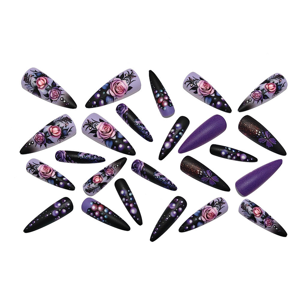 Elegant Artificial Nails with Raised Flower and Pearl Design Stornfield