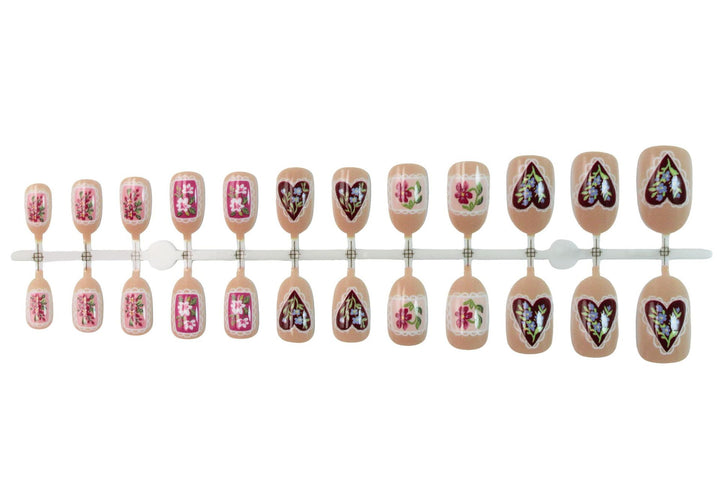 Artificial nail set with floral designs and romantic details Stornfield
