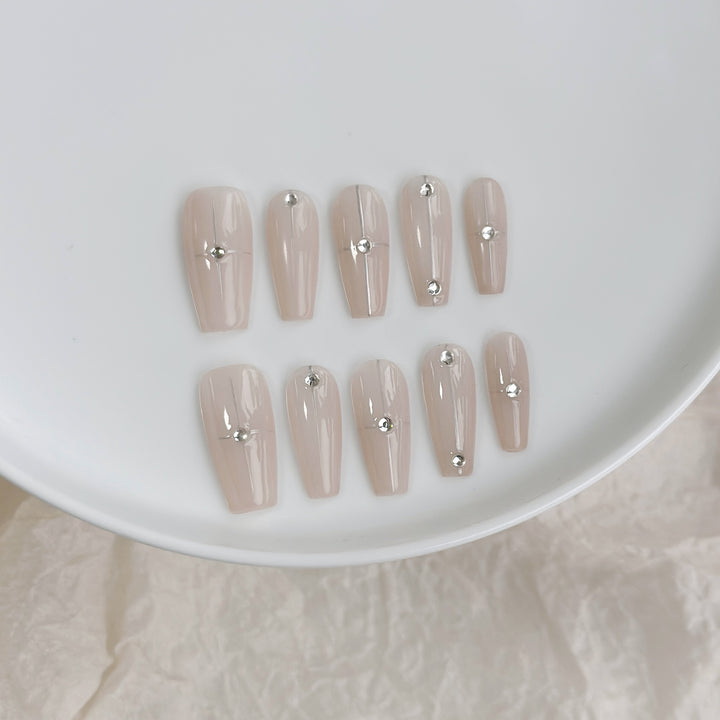Decorative Stiletto Press-On Nail Set with Crystal Accents