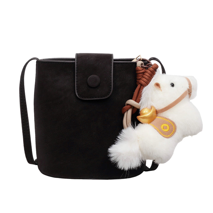 Compact Crossbody Bag with Cute Plush Charm