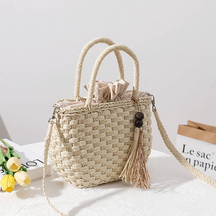 Handcrafted Macrame Tote Bag with Decorative Drawstring Stornfield