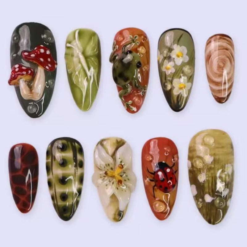 Nature-Themed Artistic Press-On Nail Set Stornfield