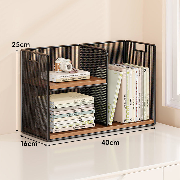 Perforated Metal Two-Tier Desktop Organizer Shelf with Integrated Carry Handles
