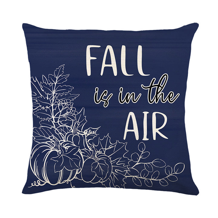 Seasonal Autumn Script Cushion Cover with Pumpkin and Leaf Line Art