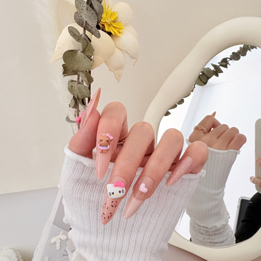 Artistic Press-On Nail Set with Floral and Gemstone Accents Stornfield