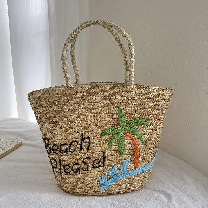Handmade straw bag with colorful lemon motif Stornfield