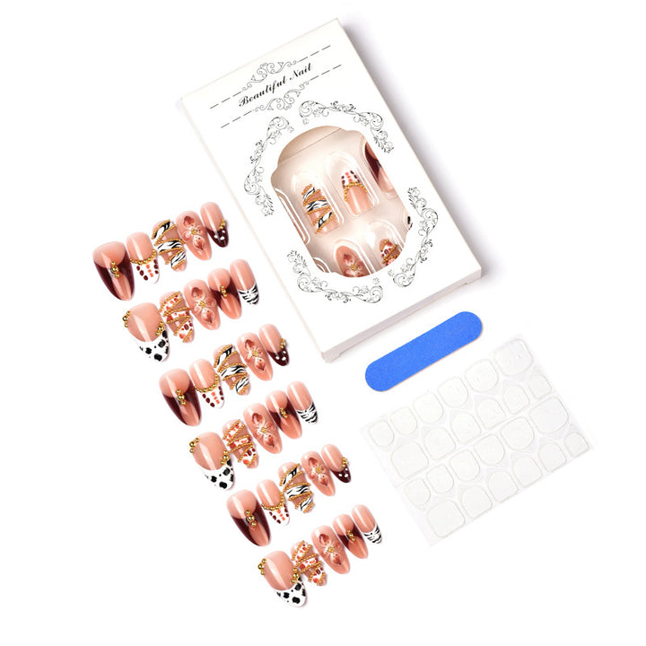 Artistic Press-On Nail Art Set with Floral and Gem Embellishments Stornfield