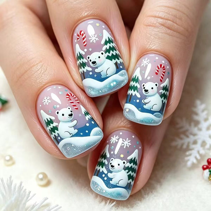 Artificial nails with cute winter landscape design Stornfield