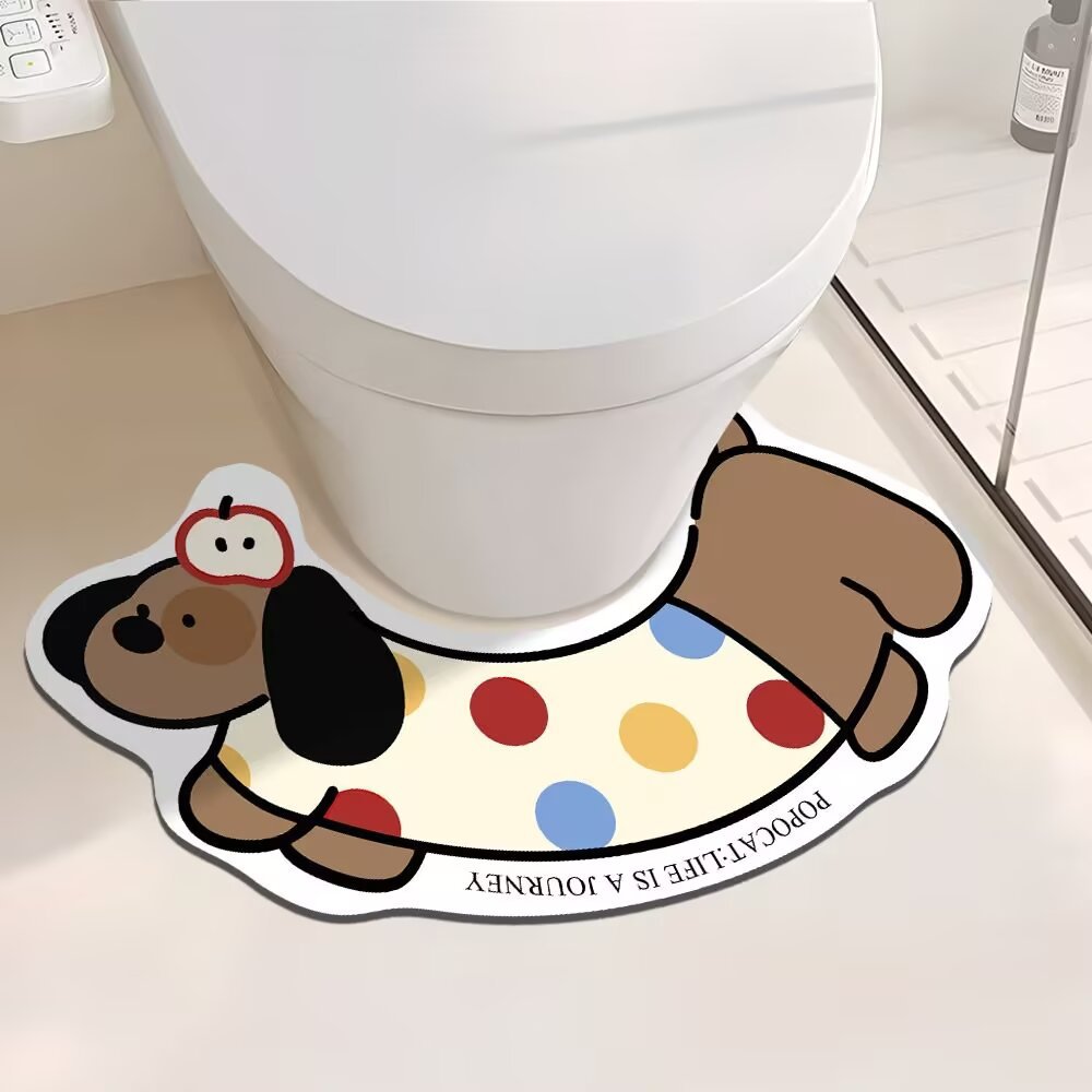 Cartoon Dog-Themed Bathroom Mat