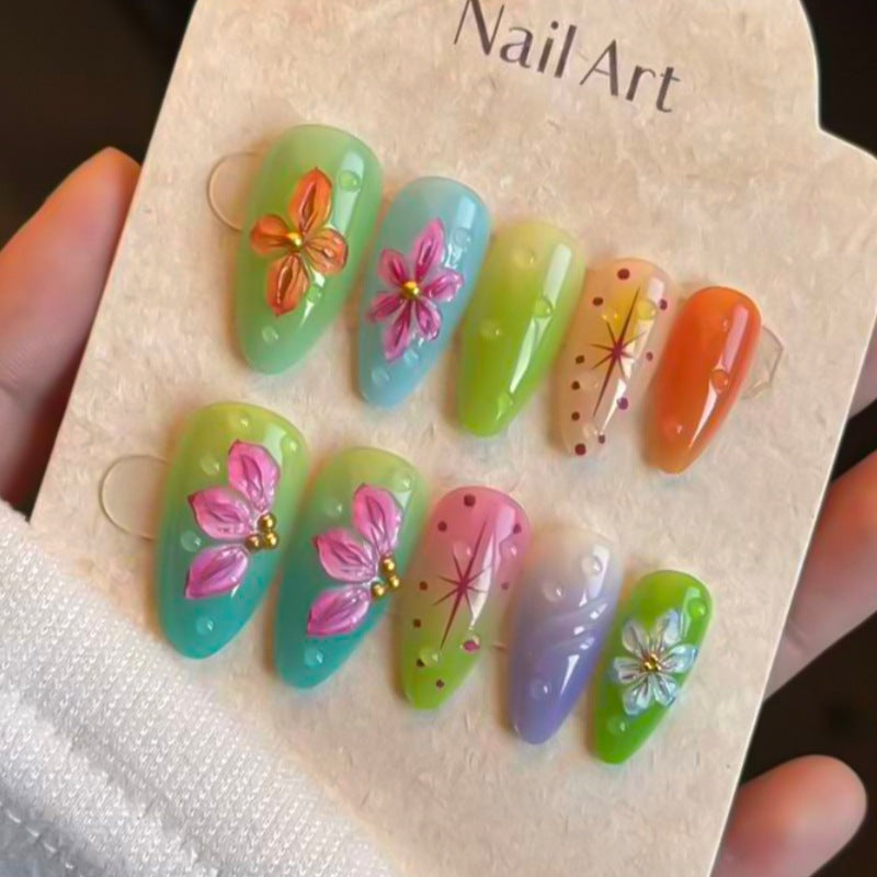 Artistic Floral-Embellished Press-On Nail Set Stornfield