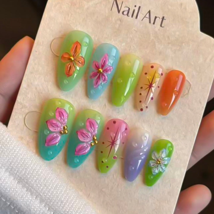 Artistic Floral-Embellished Press-On Nail Set Stornfield