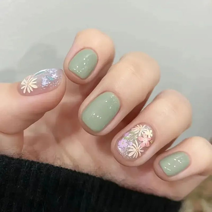 Floral French Tip Acrylic Nail Enhancements Stornfield