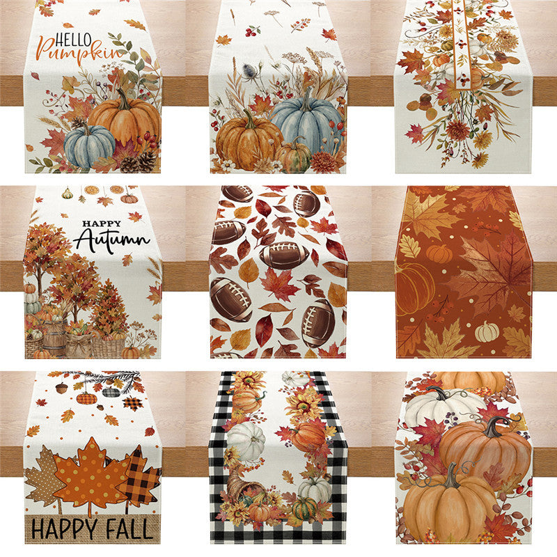 Autumn Football Print Cotton-Linen Table Runner