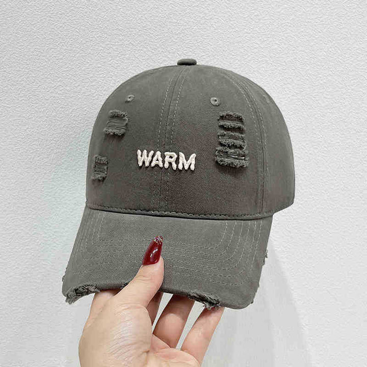 Women's Distressed Cotton Cap with Embroidered Message Stornfield