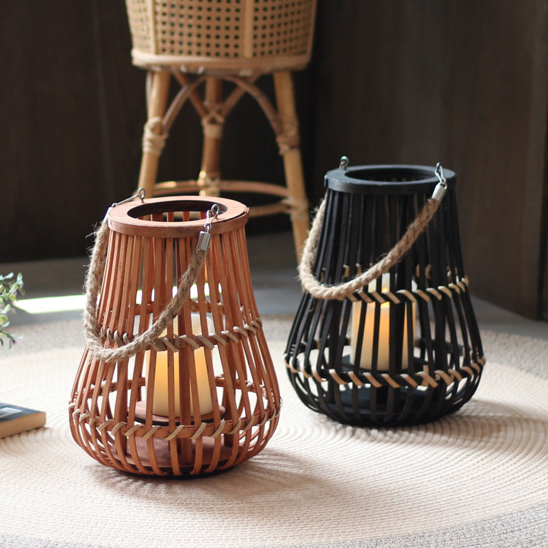 Handcrafted lantern made of wood and wicker Stornfield