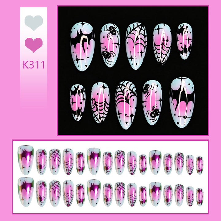 Creative nail art set with creepy spider design and colorful pattern Stornfield