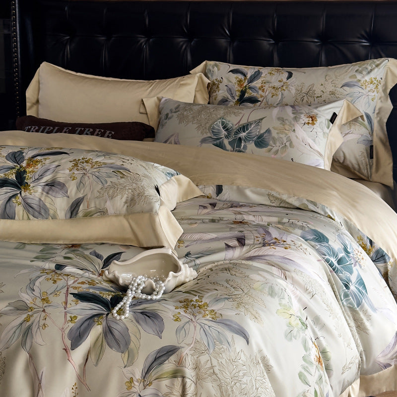 Silky Sateen Botanical Toile Duvet Cover Bedding Set