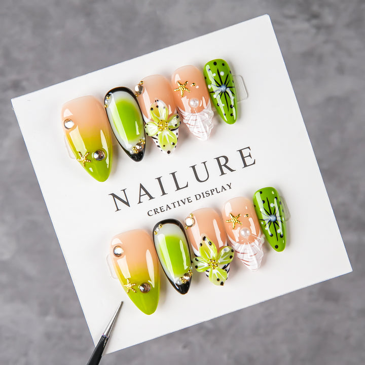 Decorative Press-On Nail Art Set with Floral and Jewel Accents