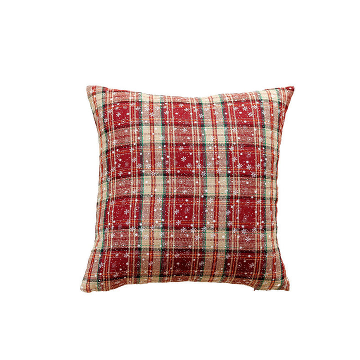 Plaid Holiday Decorative Throw Pillow with Embroidered Snowflake Motif and Hidden Zipper