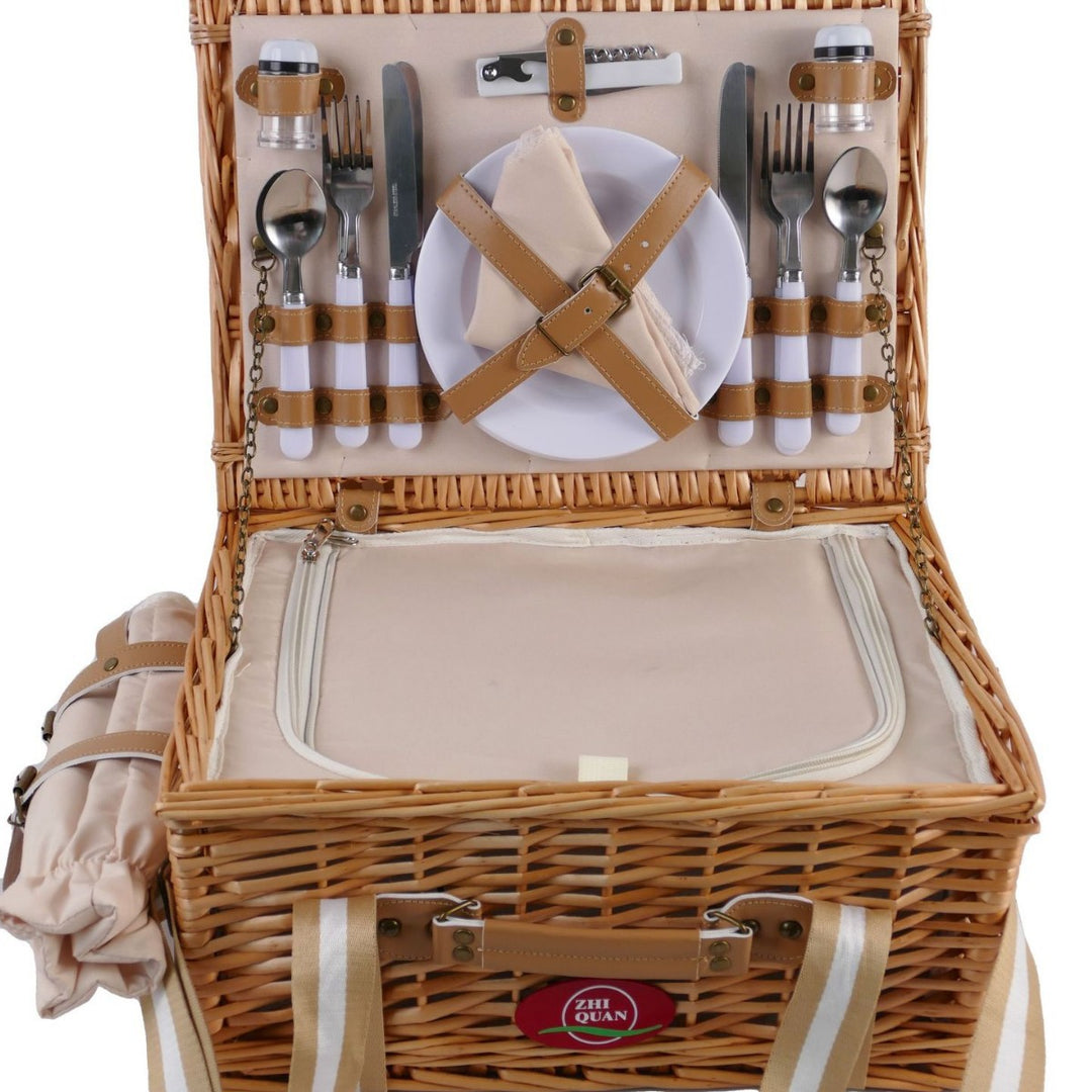 Women's picnic basket with comprehensive dish set and stylish details Stornfield