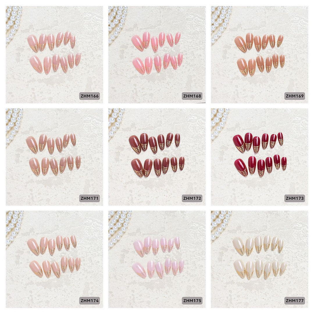 Elegant Press-On Nail Tips with Gold Detailing Stornfield
