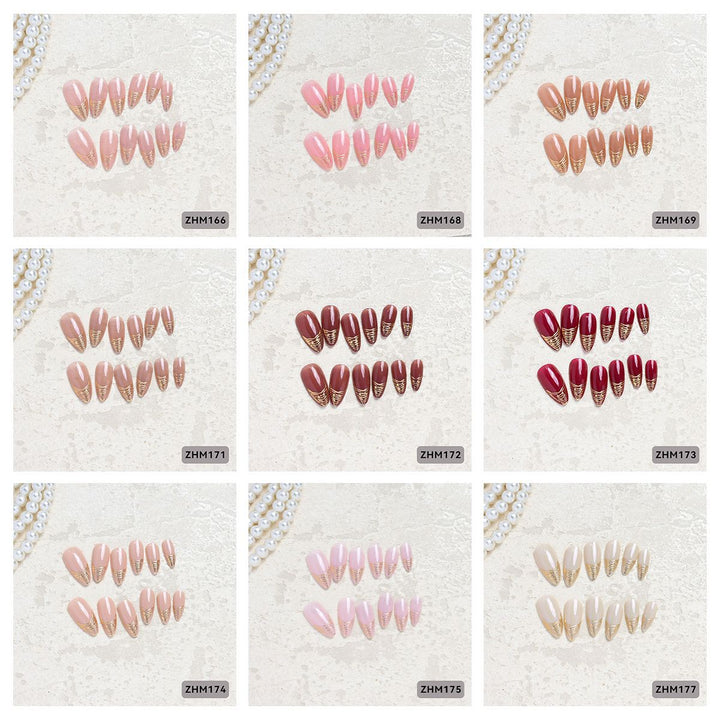 Elegant Press-On Nail Tips with Gold Detailing Stornfield