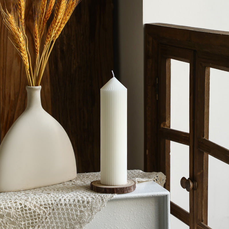 Vertical-Ribbed Unscented Pillar Candle for Mantel & Centerpiece