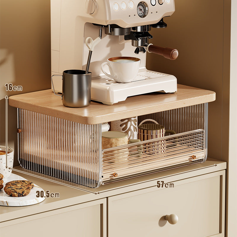 Elevated Coffee Machine Stand with Concealed Storage Drawer and Walnut Shelf