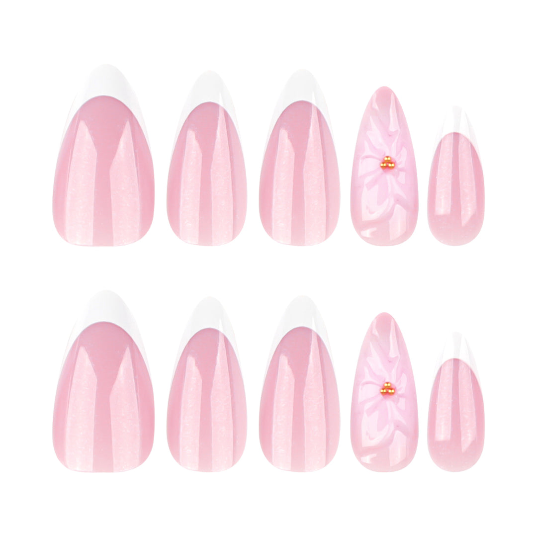 Artistic French-Tip Nail Extensions with Flower Accents Stornfield