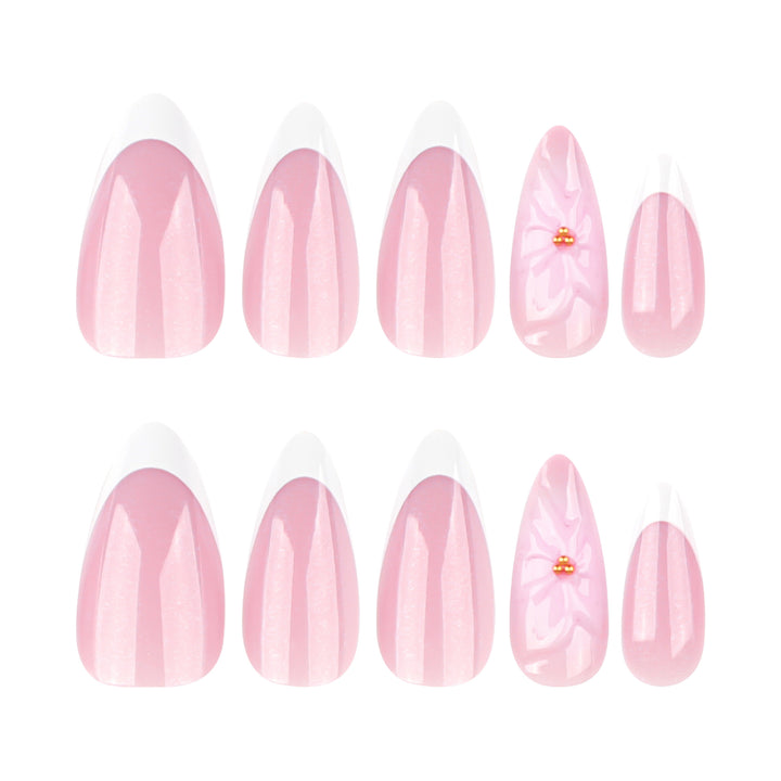 Artistic French-Tip Nail Extensions with Flower Accents Stornfield
