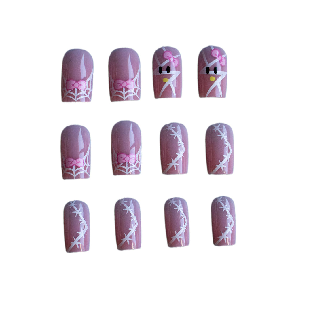 Decorative Nail Art Set with Bow and Spider Web Design