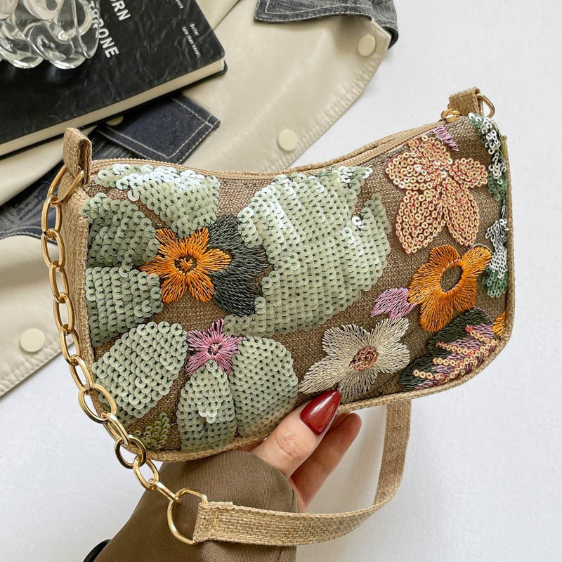 Embroidered Floral Evening Clutch