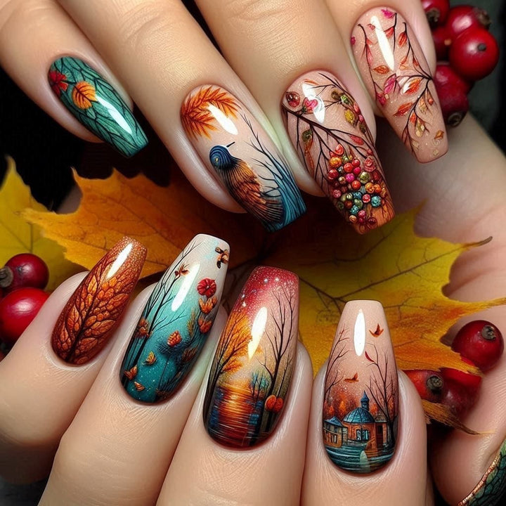 Creative artificial nails with floral and artistic patterns Stornfield