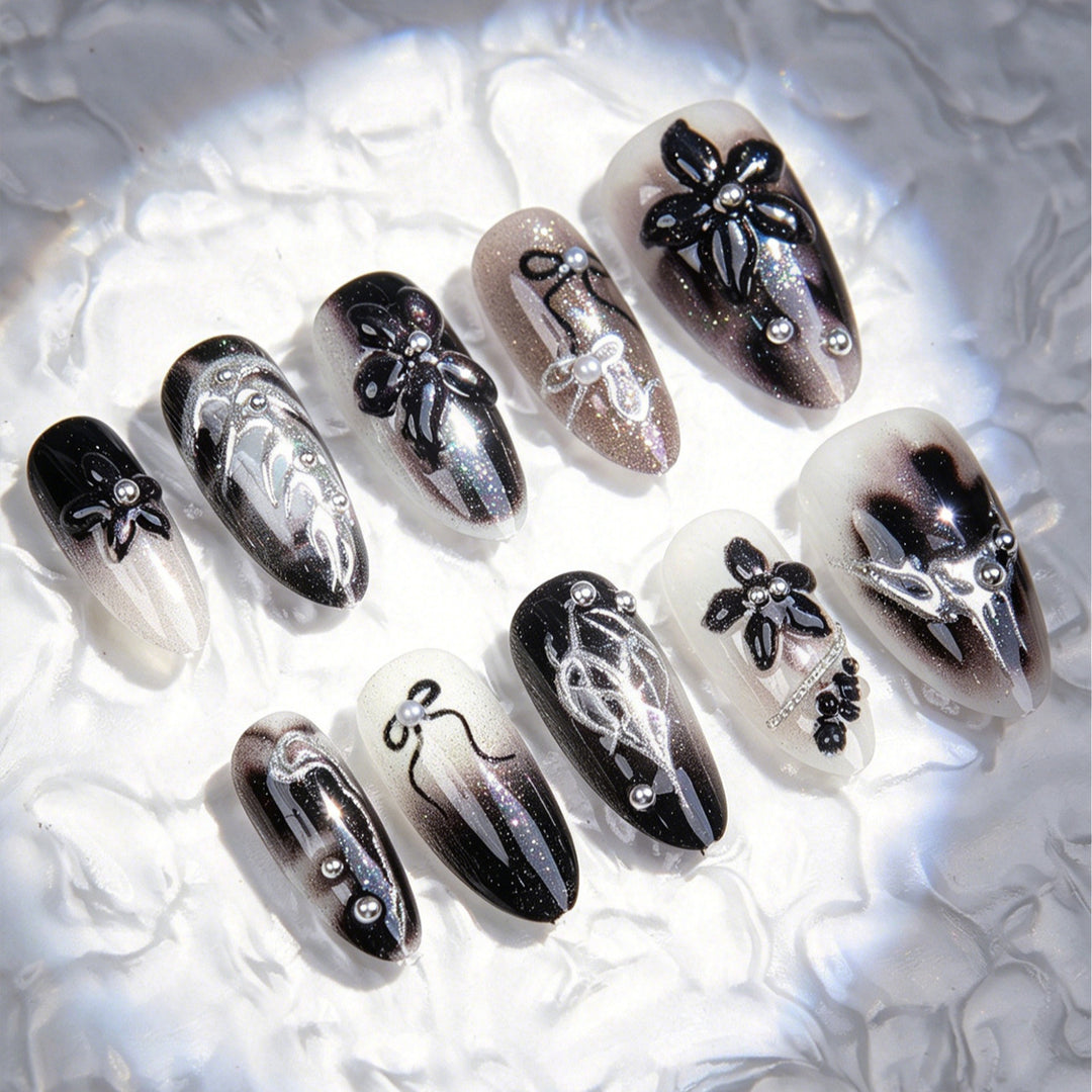 Elegant acrylic nail set with complex designs Stornfield