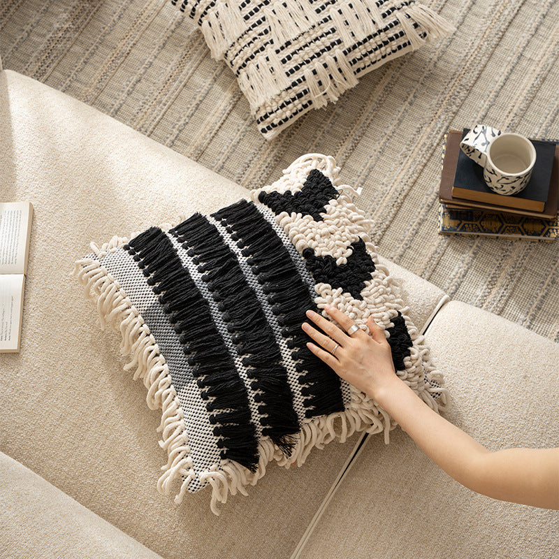 Boho cushion cover with macrame, tassels and relief texture Stornfield