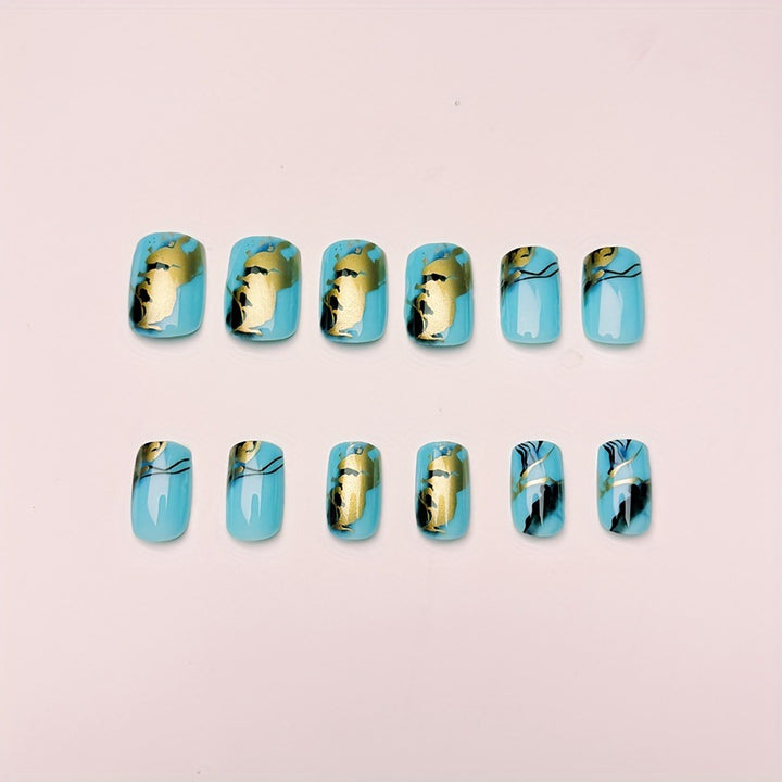 Luxury artificial nails with maritime marble design Stornfield