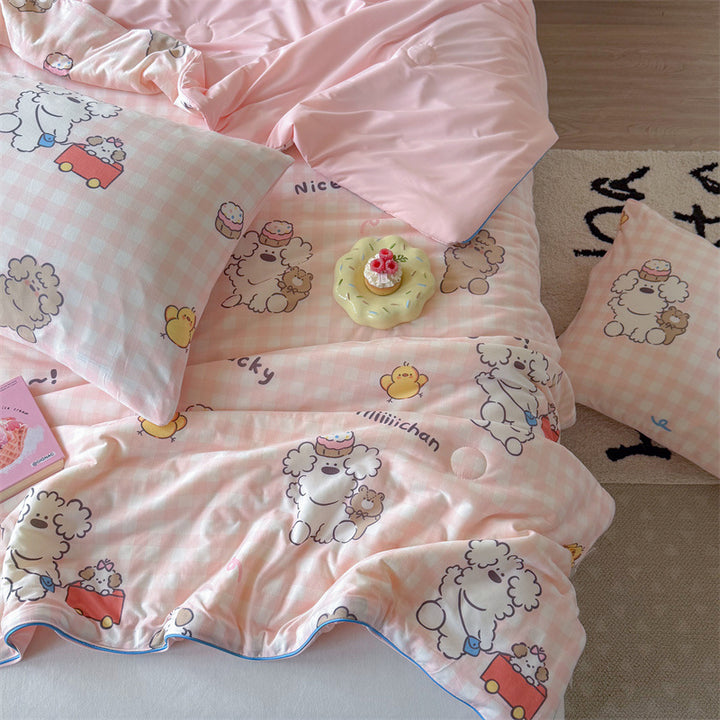 Children's bedding set made of cotton mix with quilted lightweight blanket and star cartoon motif