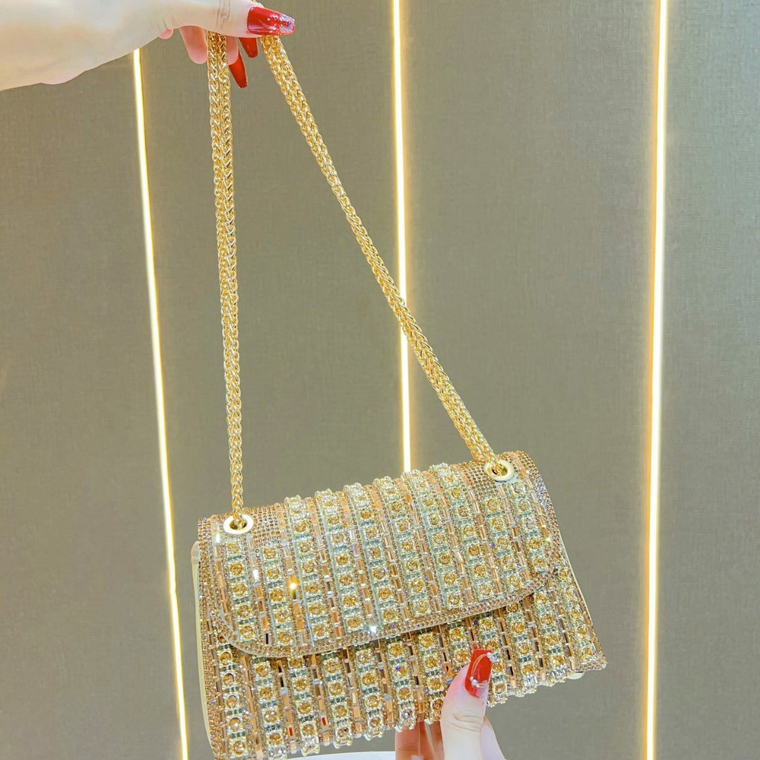 Rhinestone-Embellished Evening Shoulder Bag