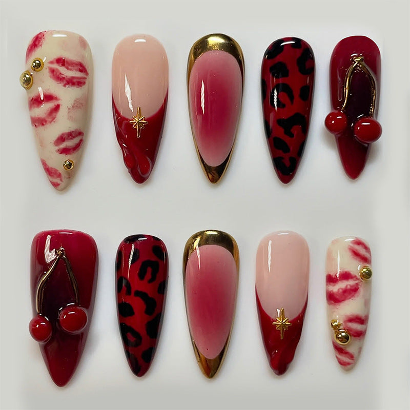 Decorative Press-On Nail Art Set with Luxurious Kiss and Leopard Inspired Designs Stornfield