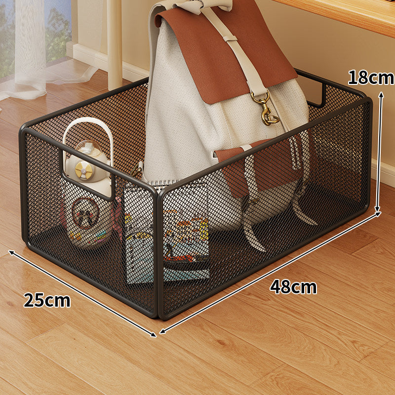 Rolling Mesh Under-Desk Storage Basket with Locking Casters and Ventilated Metal Sides