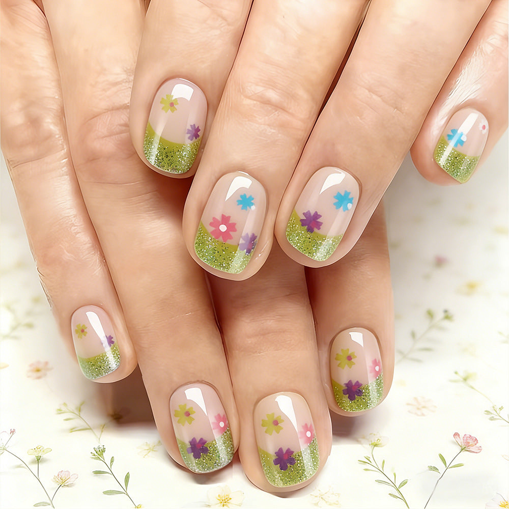 Floral Glitter Tip Nail Art Design Stornfield