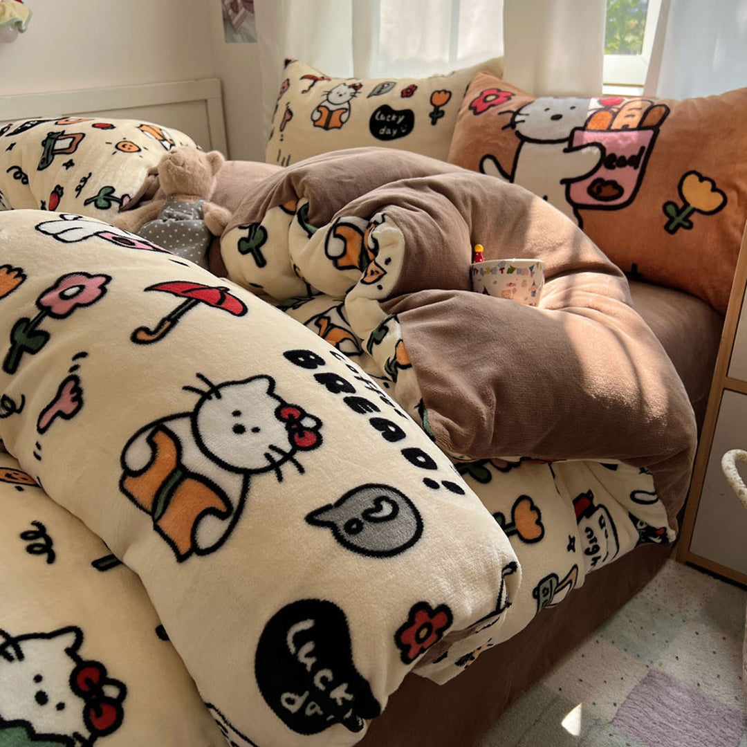 Plush Cartoon-Print Reversible Fleece Comforter with Oversized Loft