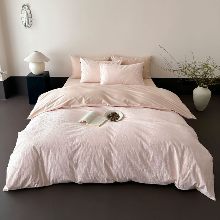 Luxury bedding set made of cotton satin with fine jacquard structure