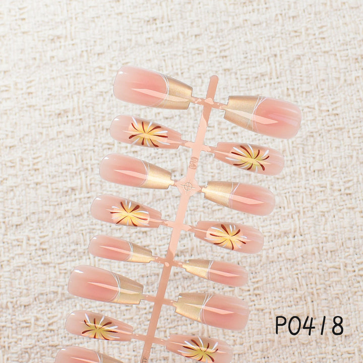 Decorative Press-On Nail Art Set with Floral Accents 1790745879