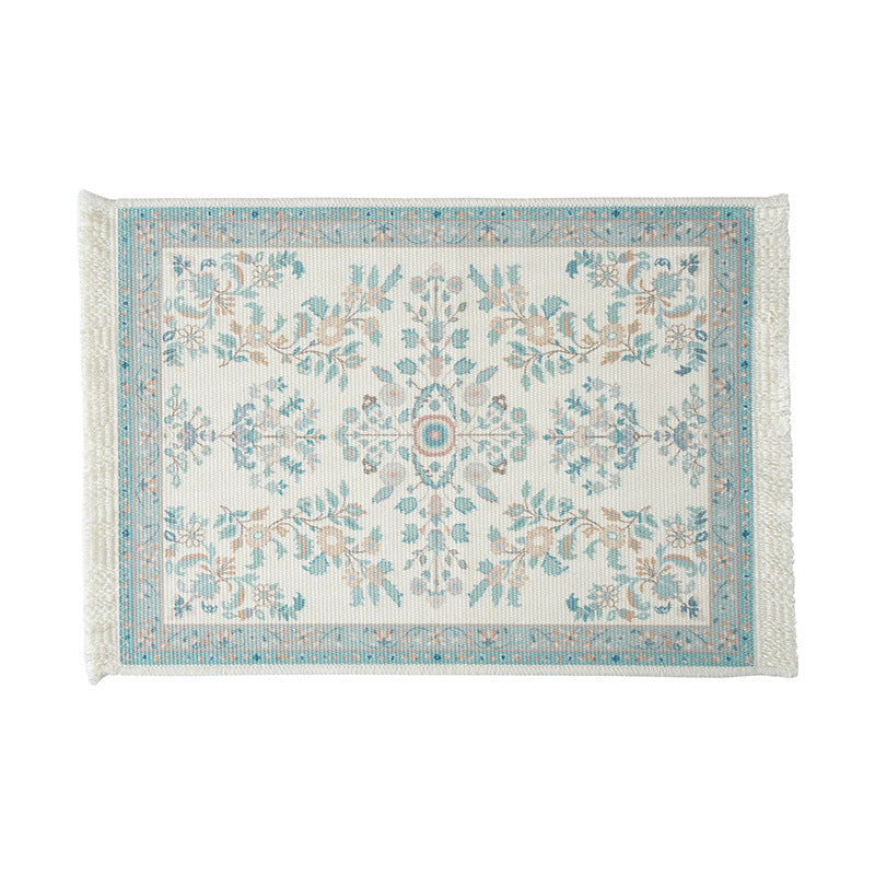 Short-pile decorative bathroom and runner carpet in oriental medallion style with fringes Stornfield